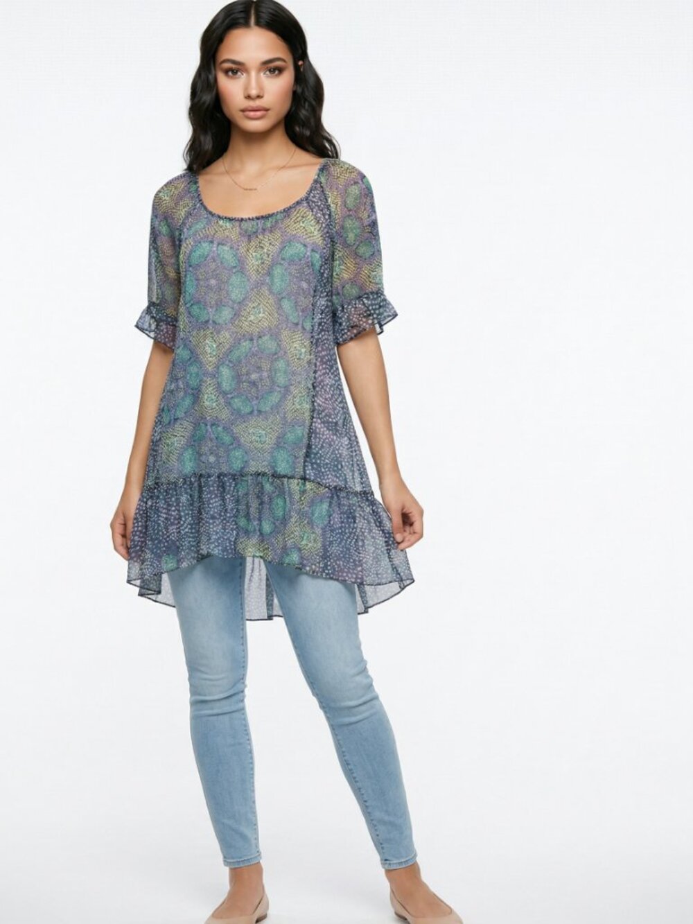 Ella Moss Bohemian Chic Silk Sheer Tunic Women's Medium M